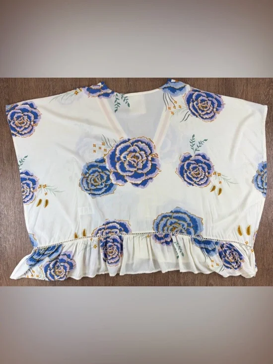 Z&L Kimono Tunic Top/Swim Cover Up ~ in Blue & Orange Floral - Picture 11 of 16